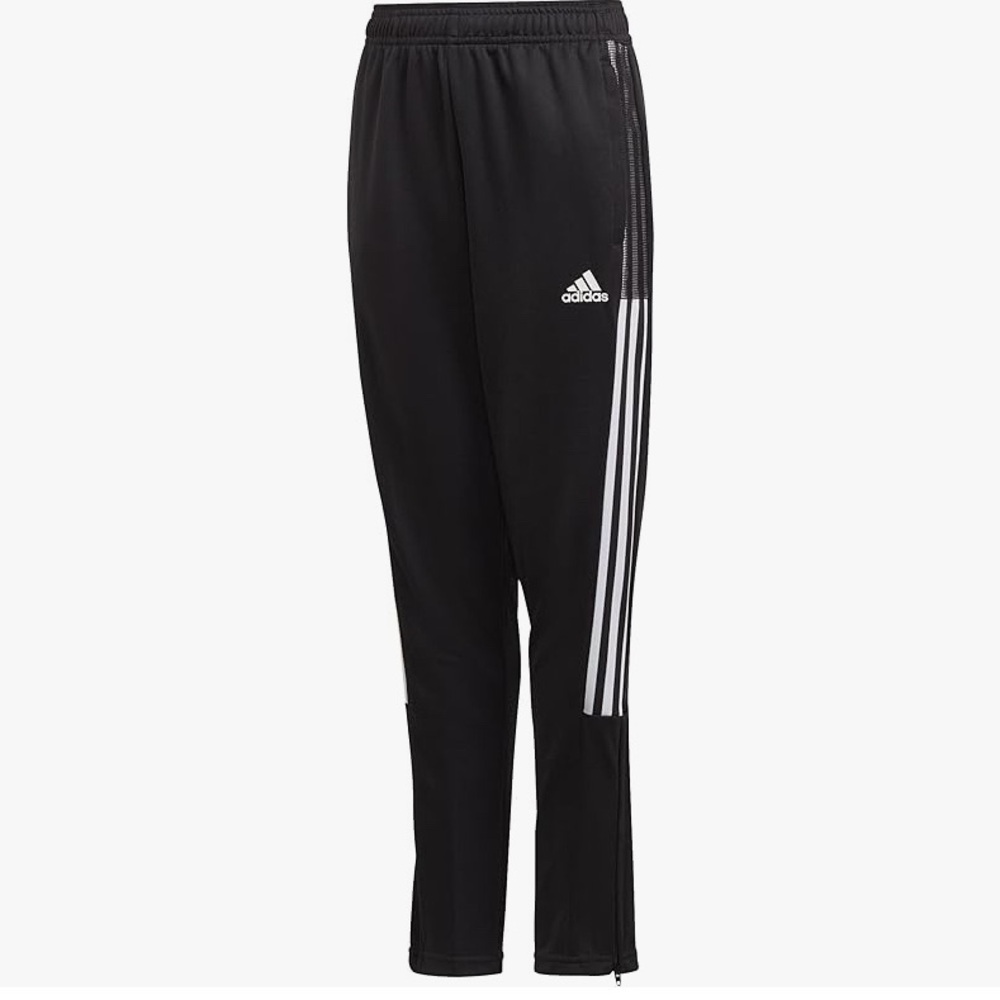 Adidas track pants athletic Climacool unisex youth black white zippered